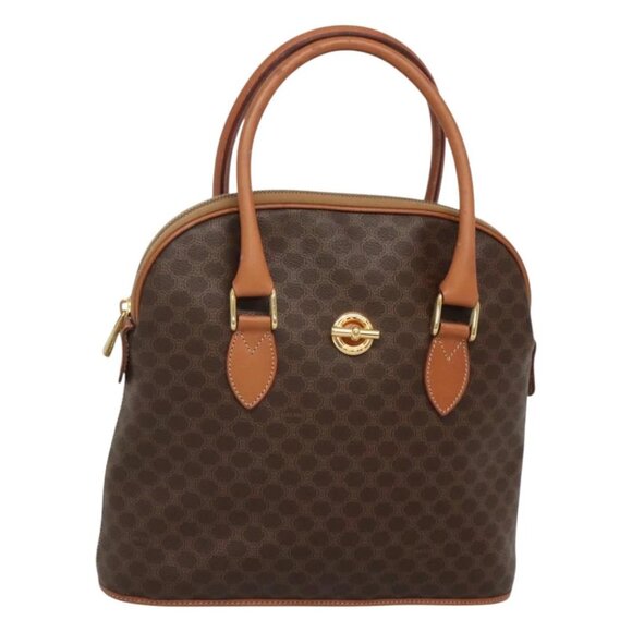 CELINE Macadam Canvas Hand Bag PVC Leather Brown Gold Auth gh019 - Picture 1 of 14